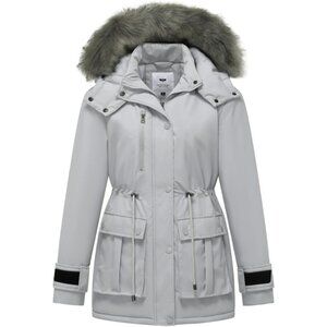👑Women's Gray Winter Coat Warm Puffer Jacket Thicken Parka with Removable Hood